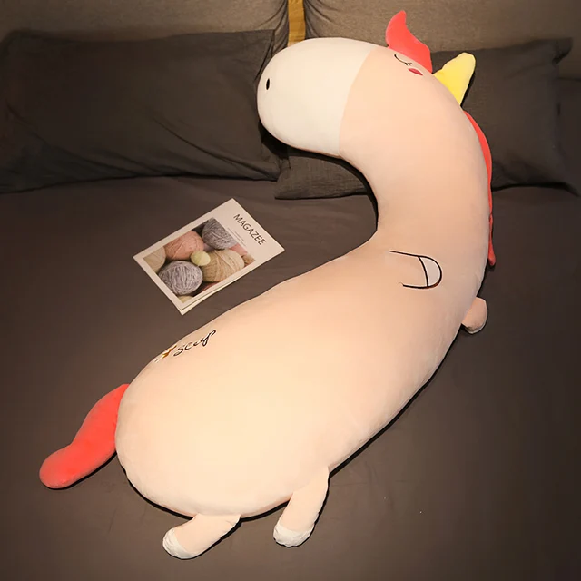 100/130cm Giant Long Bent Pillow Stuffed Unicorn Dinosaur Deer Plush Toy Girls Sleeping Maternity Pillow Cartoon Gift for Child