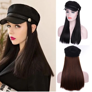 

LUPU Long Straight Wig with Navy Hat All-in-one Fashion Cap For Women Synthetic Heat Resistant Fiber Hair Extensions Hairpieces