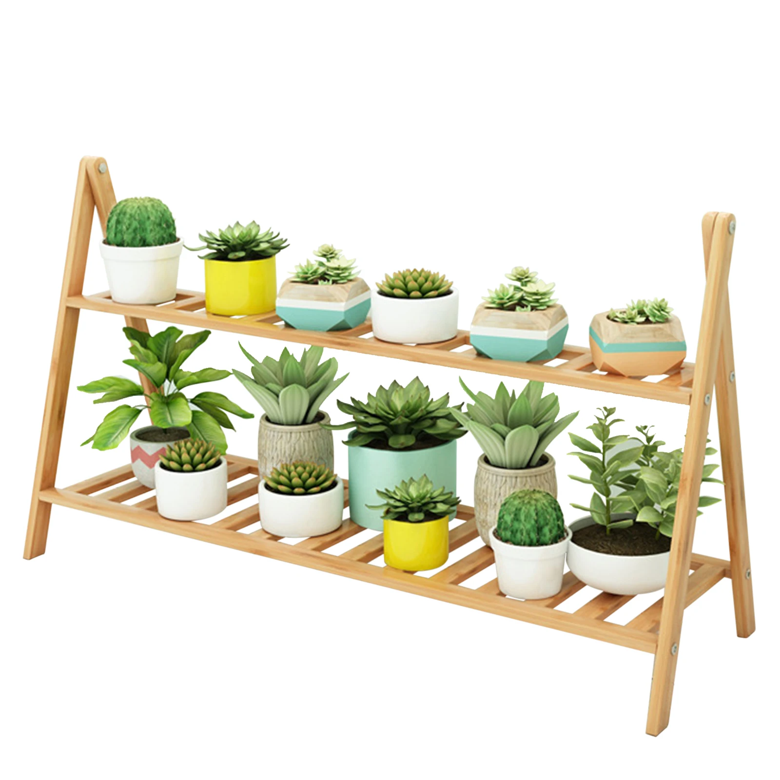 2 Layers Flowerpot Holder Hollow Plant Stand Trapezoidal Design Household Multi-layer Foldable Decoration Floor-standing Shelf 