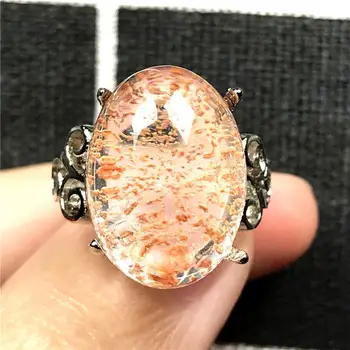 

18x13mm Top Natural Ghost Phantom Quartz Crystal Ring For Woman Lady Man Silver Round Beads Beauty Adjustable Ring Jewelry AAAAA