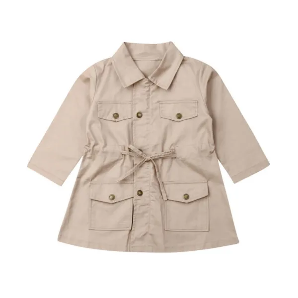 Khaki Новая модная детская верхняя одежда, плащ, осенняя однотонная Детская куртка с длинными рукавами и карманами, пальто, одежда, От 2 до 7 лет - Цвет: Khaki