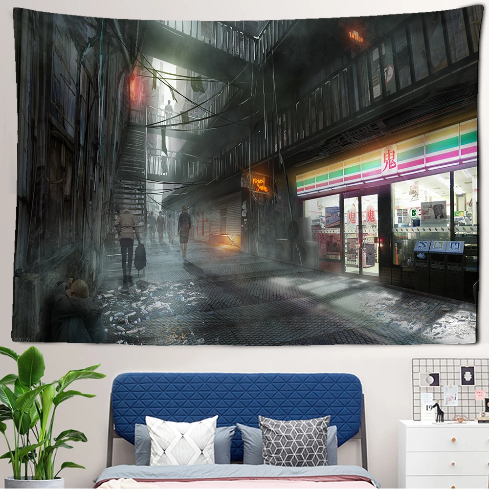 Tokyo Nightlife Tapestry Bedroom Wall Hanging Home Decoration Japanese Tapestry Bohemian Decorative Hippie Print Mattress