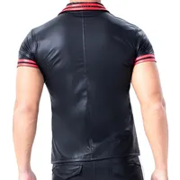 Plus Size Mens T-shirts Faux Leather Short Sleeve Shirts Tee Sports Fitness Body Shapers Streetwear Undershirts Casual Outfits - Image 6