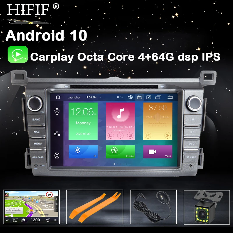 Автомобильный GPS-навигатор 8 дюймов DSP IPS 4G RAM Android 10 для Toyota RAV4 2013 2014 2015 DVD-плеер
