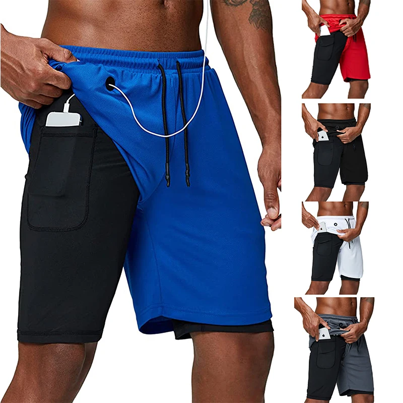 

Men's Music shorts 2 in 1 Running Shorts Security Pockets Shorts Quick Drying Sport Shorts Built-in Pockets Hips Zipper Pockets