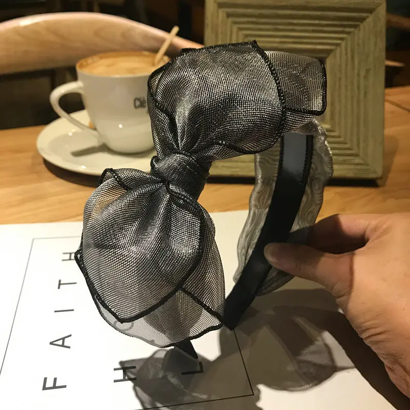 grey Модный кружевной ободок для женщин, завязанный бантом, резинки для волос, винтажный головной убор, повязка для волос для девочек, корейский головной убор, обруч для волос, аксессуары для волос SJ1 - Цвет: grey