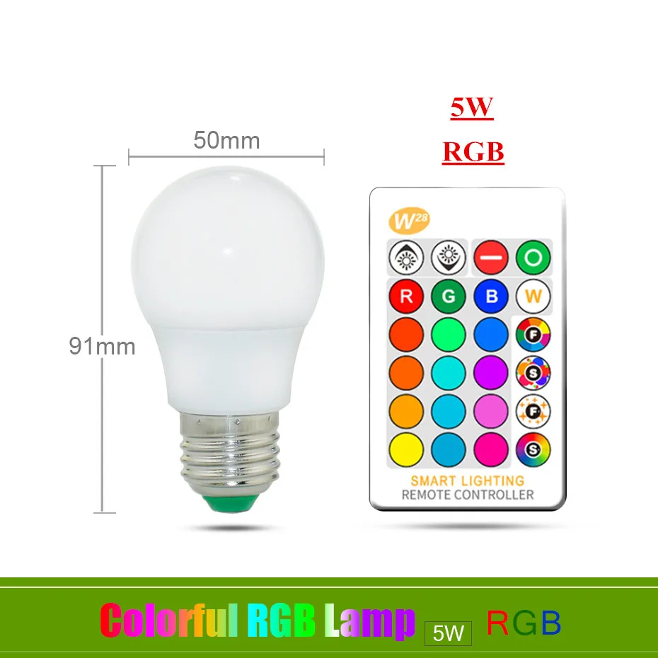 E27 светодиодный 16 Цвет RGB Волшебная светодиодная лампочка 3 Вт/5/10/15 Вт 85-265V RGB лампа Gu10 прожектор+ ИК-пульт дистанционного управления Управление светодиодный лампы для дома - Испускаемый цвет: E27 5W