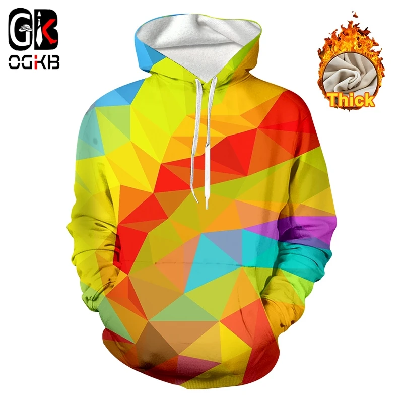 

Толстовка Мужская Утепленная OGKB, с геометрическим принтом, яркий, со стразами, 3d, Осень-зима