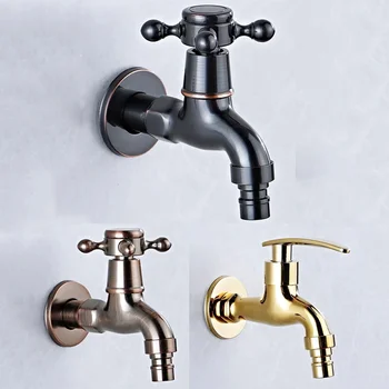 

G1/2 European Brass Black Retro / Golden Mop Pool Faucet Wall Mounted Single Cold Tap Cross Hand Wheel Washing Machine Bibcock