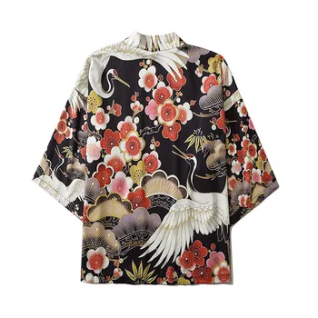 

Male Pattern Print Japan Kimono Cardigan Beach Shirts Men Streetwear Fashion Hip Hop Loose Casual Short Sleeve Shirts