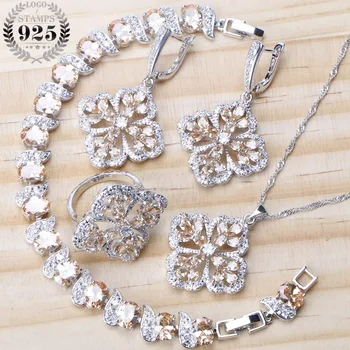

Bridal Jewelry Sets Women CZ 925 Sterling Silver Luxury Earrings Costume Jewelry With Necklace Pendant Set Bracelet Gifts Box