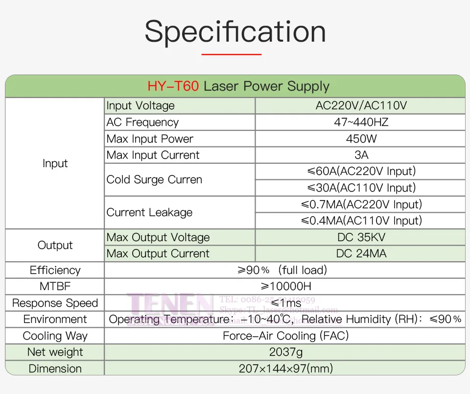 HY-T60 60 Вт CO2 лазерной Питание 110 V/220 V высокой Напряжение для гравировки резки и соответствием с лазерной трубки гарантия 1 год