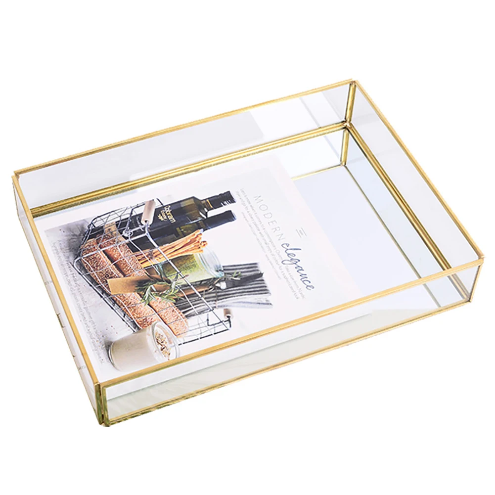 

Dessert Glass Makeup Kitchen Bathroom Nordic Style Jewelry Display Organizer Fruit Rectangle Plate Perfume Storage Tray Home