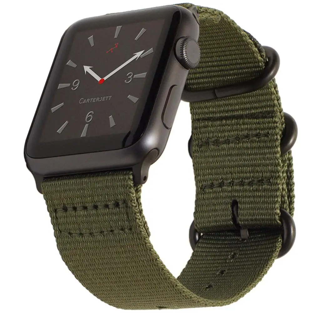 

Sport Strap for Apple Watch Band 42mm 44mm Nylon iWatch Band Replacement Strap Durable Dark Gray Adapters NATO Buckle Army Green