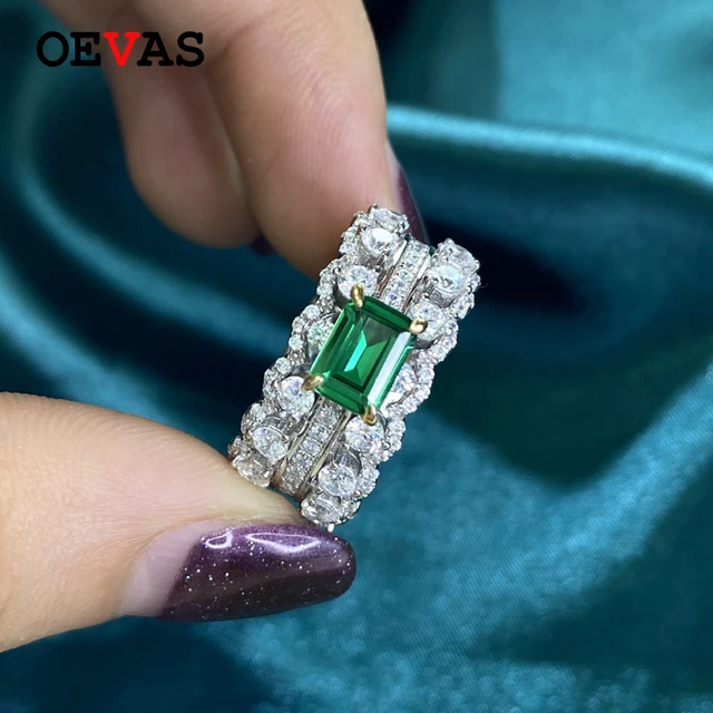 OEVAS 100% 925 Sterling Silver Sparkling Full High Carbon Diamond Emerald Finger Rings For Women Wedding Party Fine Jewelry Gift 1