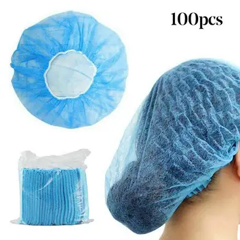 

100Pcs Hot Sale Clear PE Disposable Plastic Printing Dot Shower Caps Large Elastic Thick Bath Beanie Women Spa Bathing Accessory