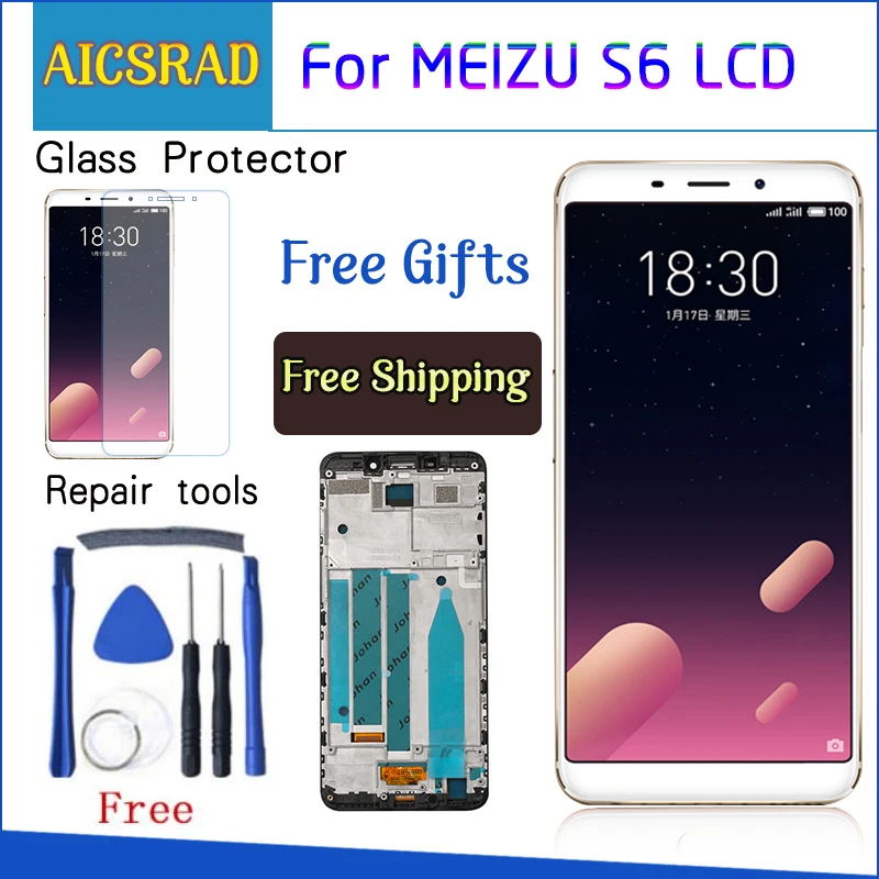 

AICSRAD LCD Display + Digitizer Screen Assembly For Meizu S6 Cellphone Touch Screen 5.7 inch For Meizu S6 Lcd With Frame