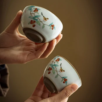 

CHANSHOVA 90/100ml Traditional Chinese retro style Crackle Ceramic tea cup coffee cup China Ru Kiln Porcelain Tea set H531