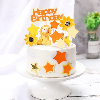 

orange color cute lion sunflower cake topper birthday cake decoration baby shower kids birthday party favor supplies