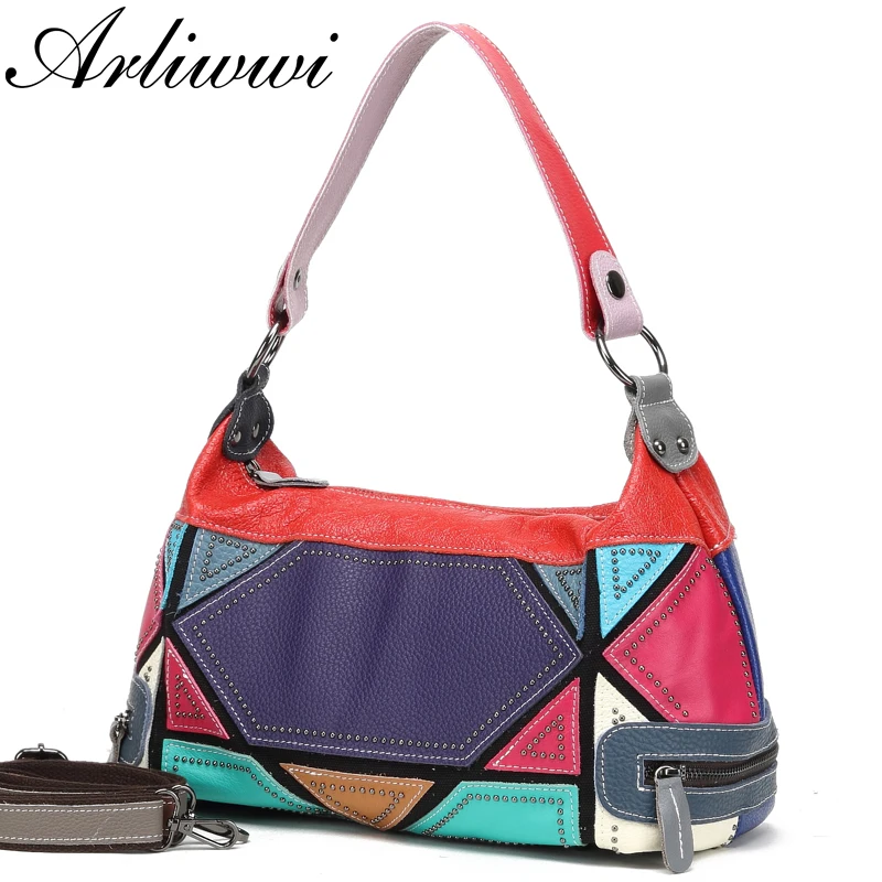 Arliwwi брендовые дизайнерские женские сумки из натуральной кожи ручной работы в стиле пэчворк красочные сумки из натуральной коровьей кожи