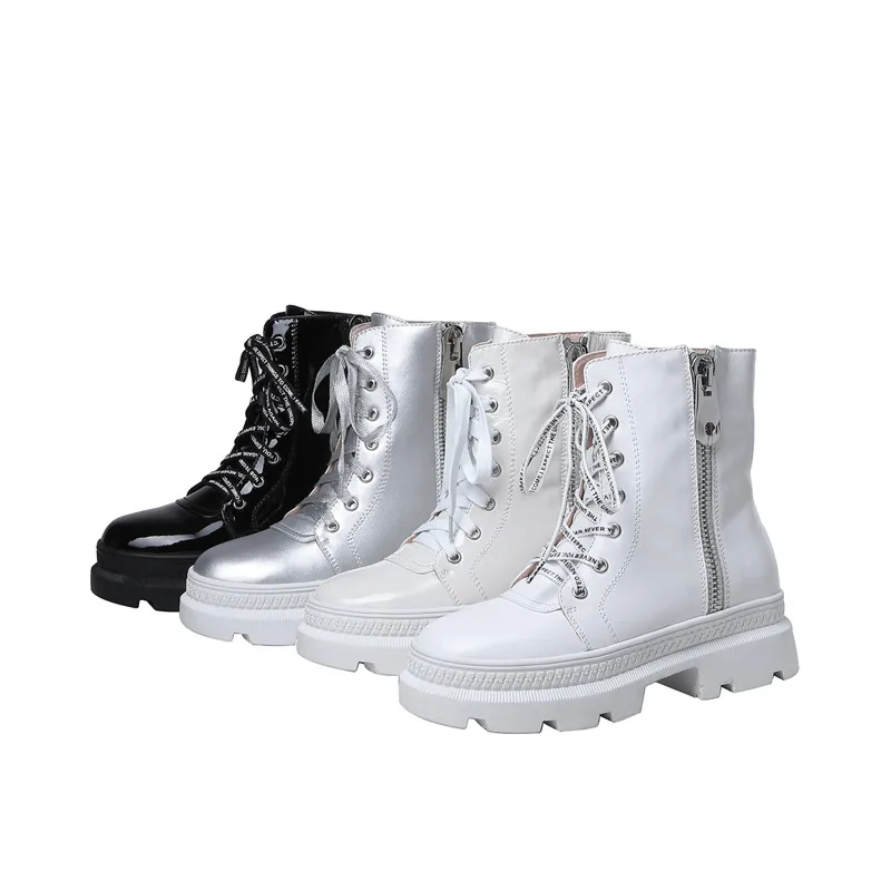 MORAZORA/Новинка года; брендовые Модные женские ботинки; зимняя обувь из натуральной кожи на шнуровке; ботильоны на среднем каблуке с круглым носком; 4 цвета