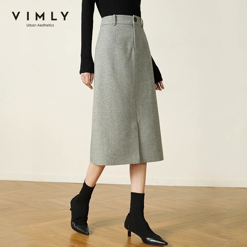 Зимняя шерстяная юбка Vimly для женщин модные полосатые прямые юбки с высокой талией элегантные женские