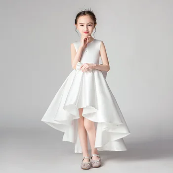 

BGW HT4124 Satin Elegant High Low Flower Girl Dresses Sleeveless With Bow Robe De Mariee Princesse Manche 2020