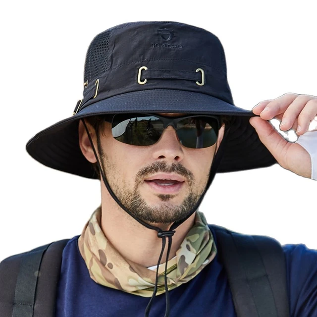 Summer Wide Brim Bucket Hats Fashion Outdoor Drawstring Mountaineering Sun  Hat Fishing Cycling Visors Breathable Mesh