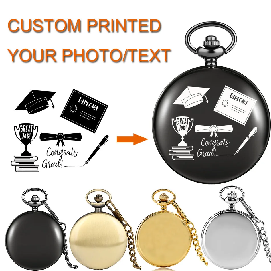 Quartz Pocket-Watch Pendant Clock Personalized-Printed Gifts Photo/text with Box Graduation/wedding