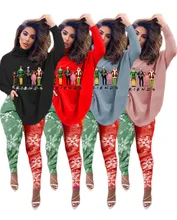 

Christmas Women's Two-Piece Suit with Personalized Bat Sleeve Cartoon Split Top