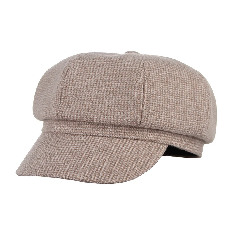 Beige 2 GEMVIE Soft Felt Baker Boy Cap Octagonal Hat Newsboy Cap For Women Fall Winter Hat Visor Beret Fiddler Hat - Цвет: Beige 2