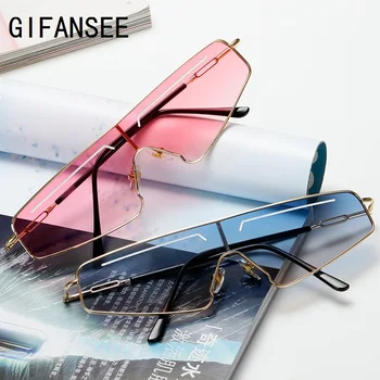 

GIFANSEE women cat eye sunglasses men flat top glasses oversized vintage brand designer uv400 gradient Shades goggles