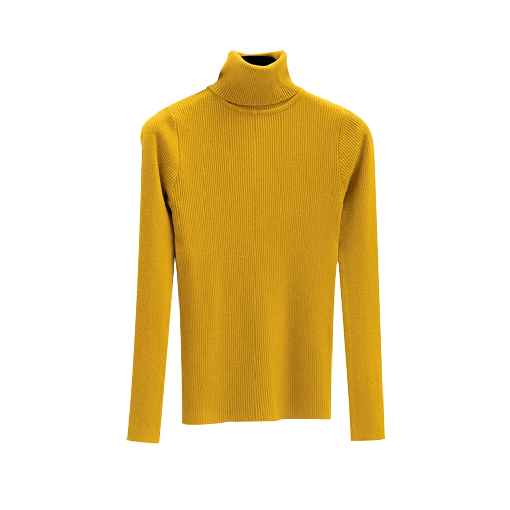 LASPERAL Autumn Winter Women Knitted Turtleneck Sweater Casual Soft polo-neck Jumper Fashion Slim Femme Elasticity Pullover - Color: Yellow