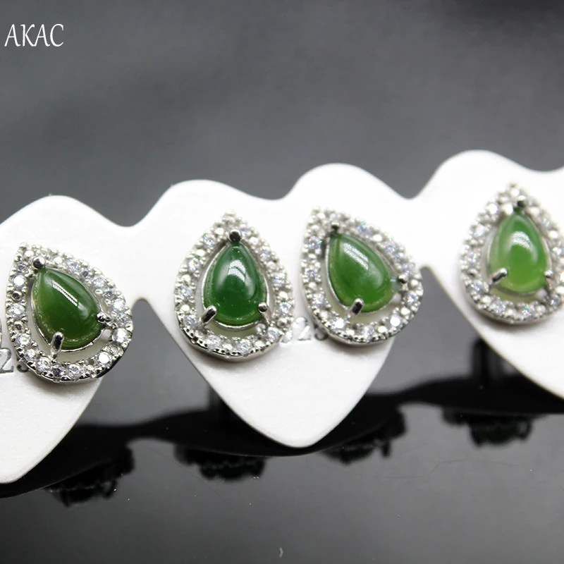 4pairs Approx10*12mm natural green jade hetian nephrite teardrop shape stud earrings | Украшения и аксессуары