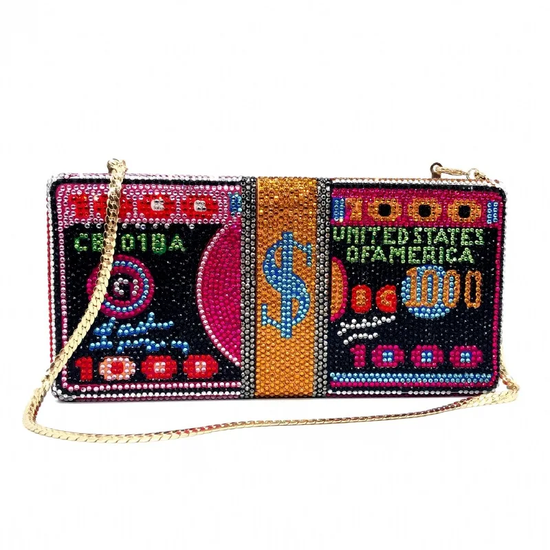 ONEQUEEN кошелек для денег со стразами клатч долларов и купюр блестящая золотая