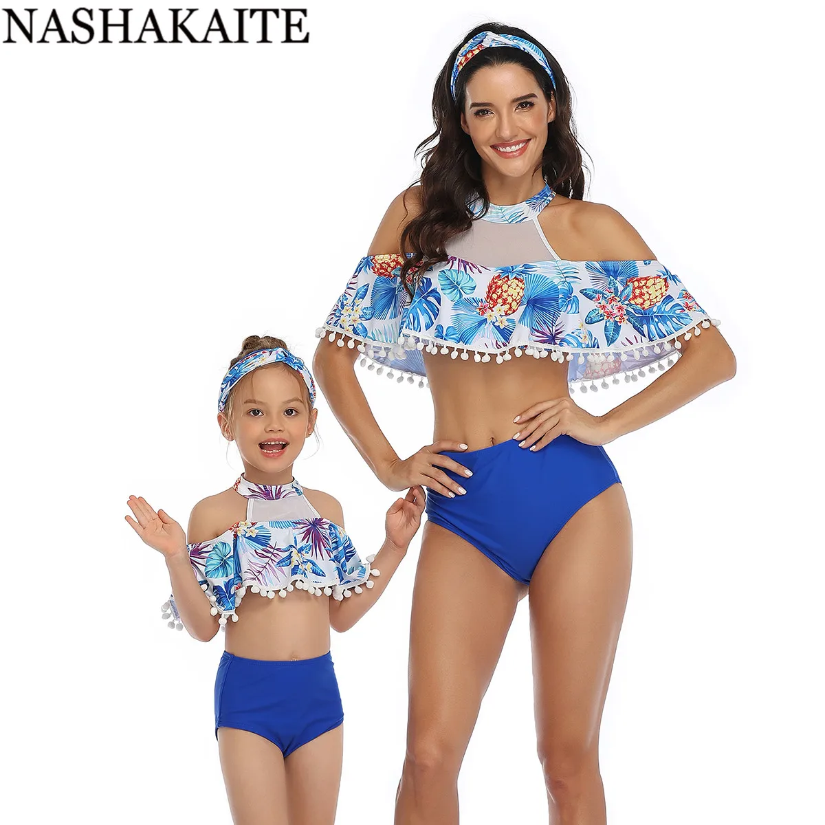 Купальник NASHAKAITE Mommy and me Сетчатое бикини с кисточками и принтом в виде листиков