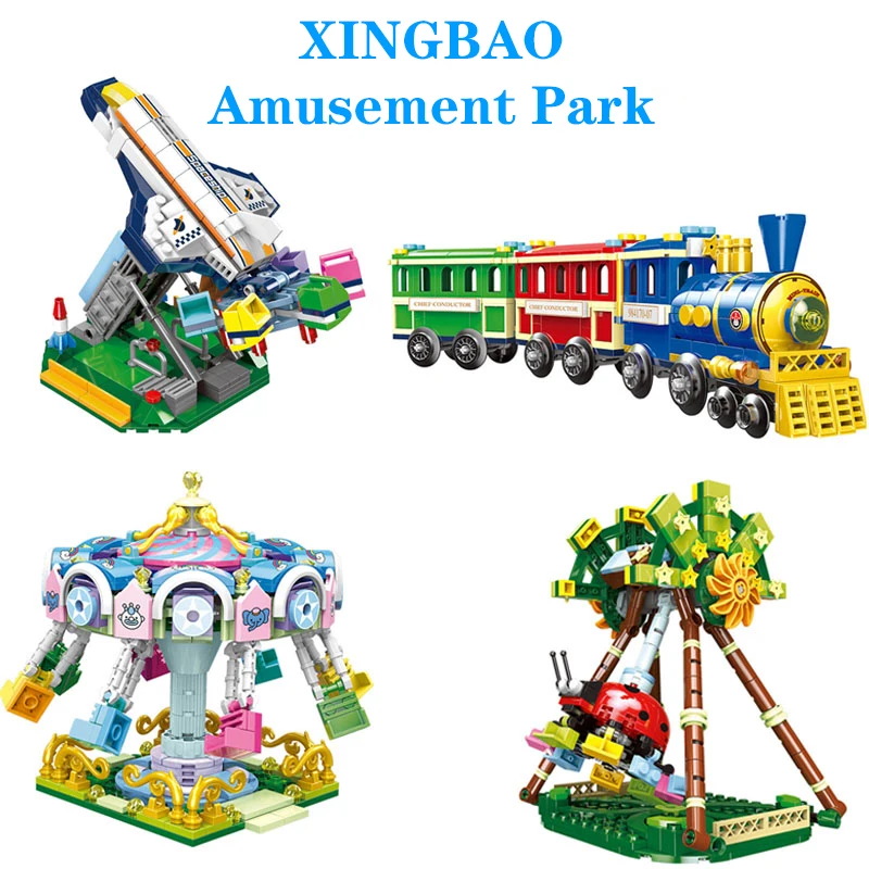 

XINGBAO 1111-1114 Colorful World Series Amusement Sets Train Flying Chair Building Blocks Bricks City Amusement Parks Equipment