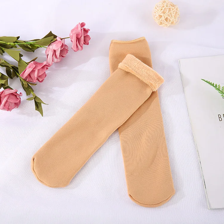 Носки женские зимние толстые бархатные теплые однотонные простые универсальные эластичные мягкие повседневные носки женские трендовые носки в Корейском стиле - Цвет: skin
