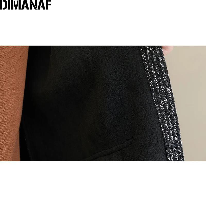 DIMANAF размера плюс, зимняя женская куртка, пальто в винтажном стиле, в полоску, шерсть и смесь, утепленная одежда, женская верхняя одежда, Свободное пальто с капюшоном