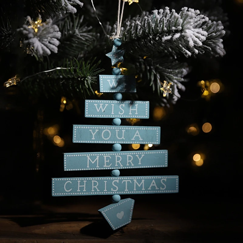 4PCS Merry Christmas Letter Wooden Pendants Ornaments Xmas Tree Ornament Wood Crafts for Home Wall Christmas Party Decoration