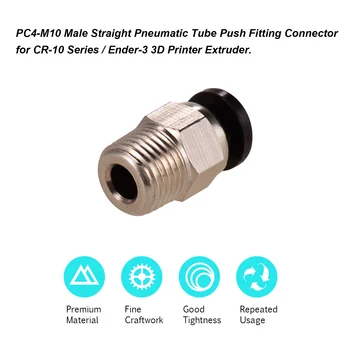 

Aibecy PC4-M10 Male Straight Pneumatic Tube Push Fitting Connector Compatible for Ender 3 CR-10 Extruder 3D Printer Parts