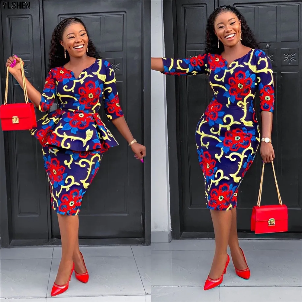 Print African Dresses For Women 2019 New 2 Piece Set Fashion Style Autumn African Lady Beauty Plus Size Knee-length Dress S-3XL 01