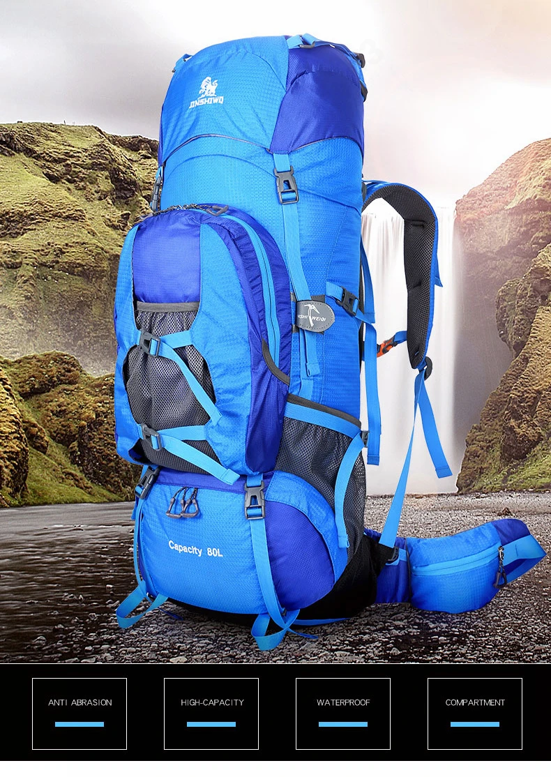 80L Large Capacity RucksacksOutdoor Backpack Climbing Backpacks Hiking Big Sport Bag Travel Bag Mountain Men Waterproof  Bags
