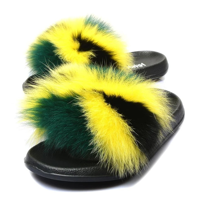 Fur Story Women's Fox Fur Slides Furry Slide Sandals Summer Fur Slipp – Fur  Story official Shop