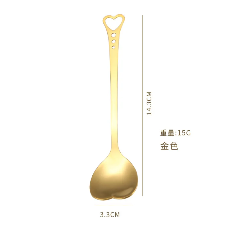 Gold Красочные небольшой Нержавеющая сталь сердце Форма кофейная/чайная ложка свадебные десерт Чай перемешать ложка, кухонные принадлежности класса люкс посуда - Цвет: Gold