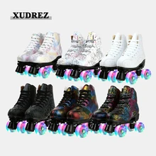 2021 beginner Roller Skates Flash Pu Wheel Skate Leather Adult Double Row Quad Sneakers Outdoor patins roller shoes patines
