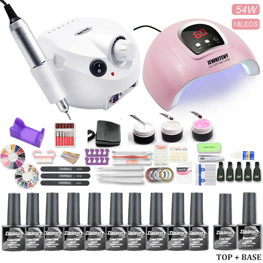 Kaufen Nagel Gel Polish Set Mit 120W UV LED LAMPE 10 20 Farben Gel Polish Nagel bohrer Maschine Nagellack Kit nail art Werkzeuge Set