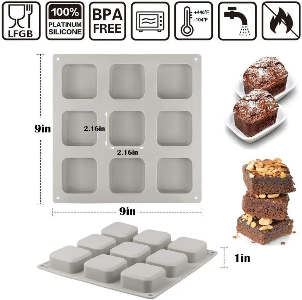 Силиконовые Формы для кексов Brownie форма выпечки маффинов с 9 емкостями
