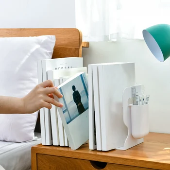 

Solid Home Office Anti Skid Book Stand With Pen Holder Stationery Multi Compartments Bookshelf Library Adjustable Bookend