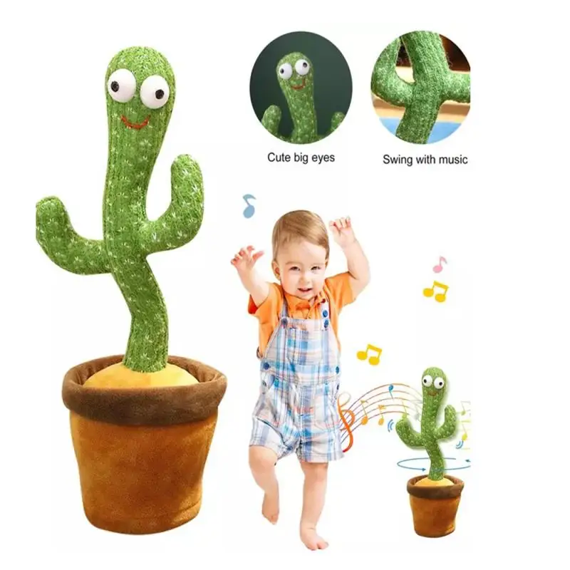 USB Charging Dancing Cactus Music Box Electronic Singing Plush Toy Cartoon Potted Holiday Decoration Gift Ornament For Home